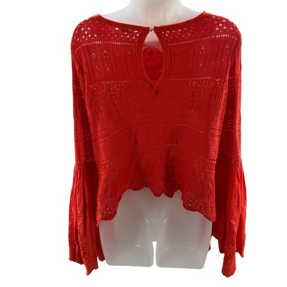 Free People Coral Crochet Knit Lace Bell Sleeve Boho Shirt Womens XSmall - Picture 2 of 9